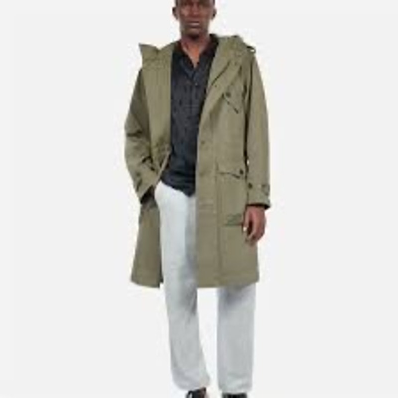 The Kooples Patch-Pocket Relaxed Fit Cotton Parka Coat Mens Olive Size L Nwt